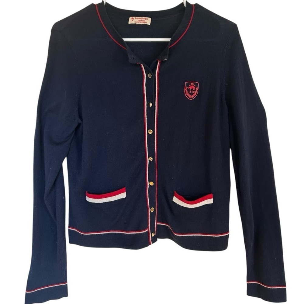 Brooks‎ Brothers Merino Wool Embroidered Crest Cardigan Classic Preppy Academia